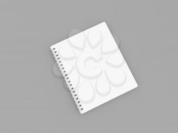 Notebook white book on a gray background. 3d render illustration.