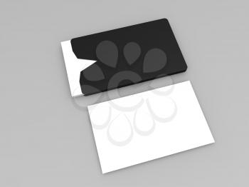 Business cards mock up on gray background. 3d render illustration.