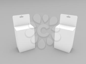 Paper boxes with a hanger on a gray background. 3d render illustration.