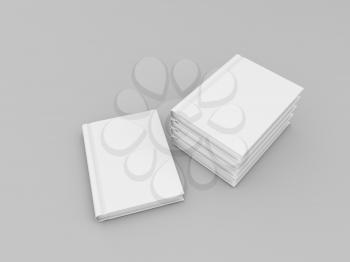 White books mock up on gray background. 3d render illustration.
