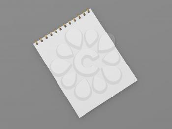 White blank notebook on a gray background. 3d render illustration.