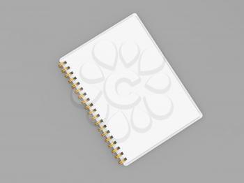 Notebook on a gray background top view. 3d render illustration.