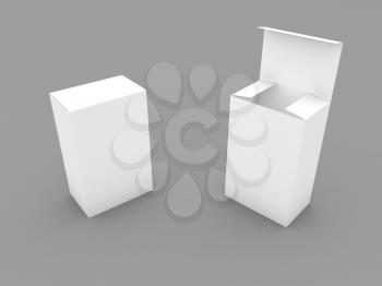 Two cardboard boxes for goods on a gray background. 3d render illustration.