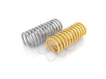 Two iron springs on a white background. 3d render illustration.