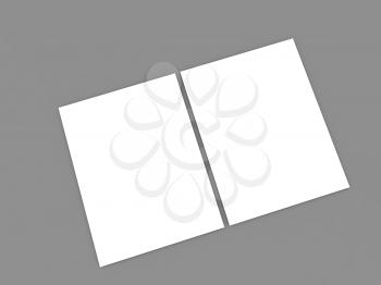 Two blank empty A4 paper sheets on a gray background. 3d render illustration.