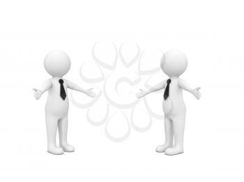 3d characters on a white background. Friendly meeting of two businessmen. 3d render illustration.