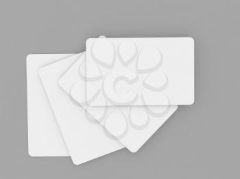 Credit cards mockup on gray background. 3d render illustration.