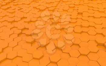 Orange hexagons background close-up. 3d render illustration.