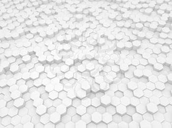 Abstract background of white geometric hexagons. 3d render illustration.