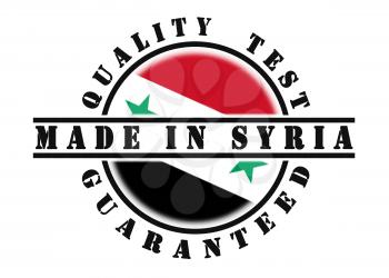 Quality test guaranteed stamp with a national flag inside, Syria