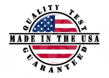 Quality test guaranteed stamp with a national flag inside, USA