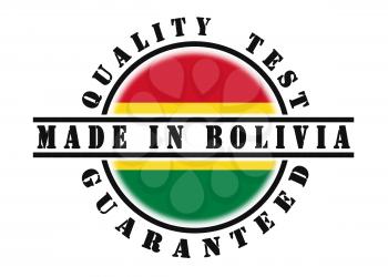 Quality test guaranteed stamp with a national flag inside, Bolivia