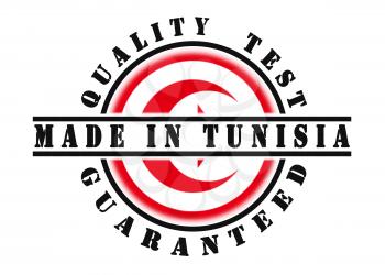 Quality test guaranteed stamp with a national flag inside, Tunisia