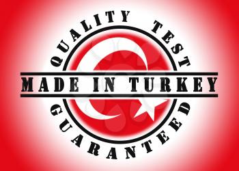 Quality test guaranteed stamp with a national flag inside, Turkey