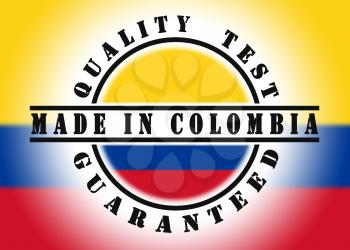 Quality test guaranteed stamp with a national flag inside, Colombia