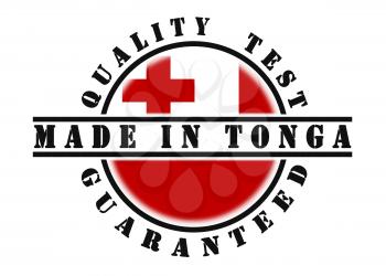 Quality test guaranteed stamp with a national flag inside, Tonga