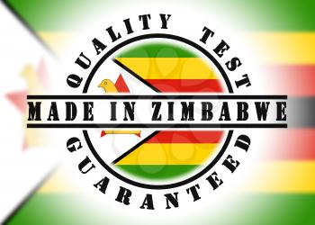Quality test guaranteed stamp with a national flag inside, Zimbabwe