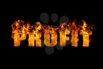 Conceptual image illustrating the word Profit in flames