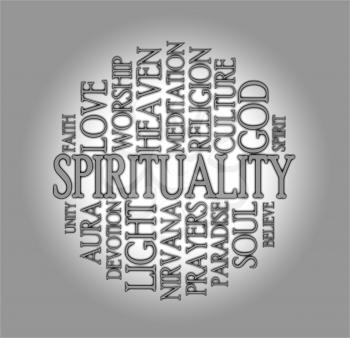 Spirituality word cloud with a grey background