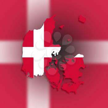 Map of Denmark filled with flag of the state, isolated