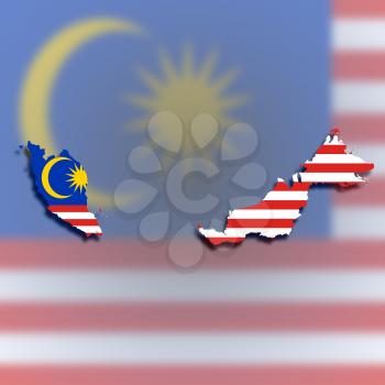 Map of Malaysia filled with flag, isolated