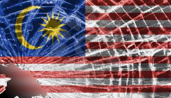 Isolated broken glass or ice with a flag, Malaysia