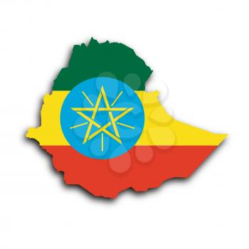 Country shape outlined and filled with the flag, Ethiopia
