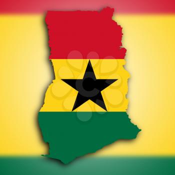 Map of Ghana filled with the national flag