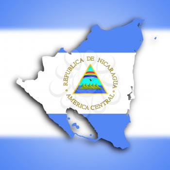 Map of Nicaragua filled with the national flag
