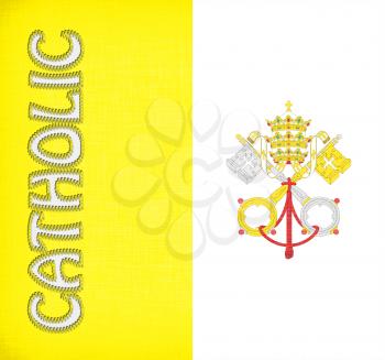 Linen flag of Vatican City with letters stitched on it
