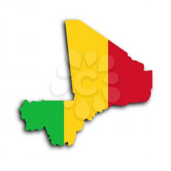 Map of Mali filled with the national flag