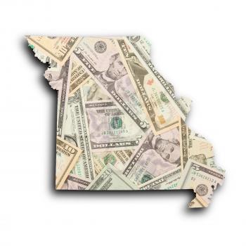 Map of Missouri, filled with a dollar background