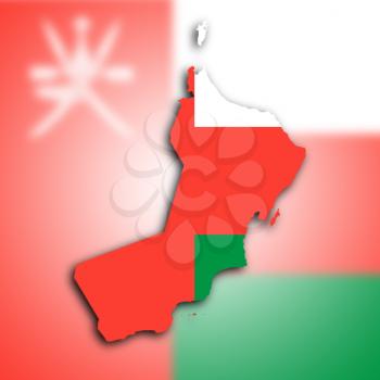 Map of Oman filled with the national flag