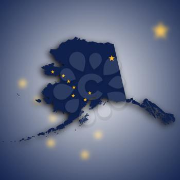 Map of Alaska, filled with the state flag
