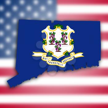 Map of Connecticut, filled with the state flag