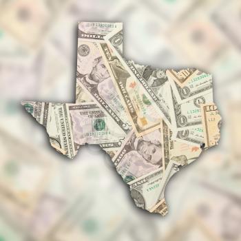 Map of Texas, filled with US dollars