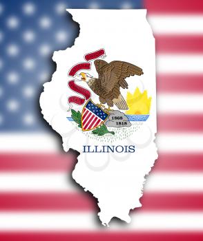 Map of Illinois, filled with the state flag