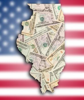 Map of Illinois, filled with US dollars