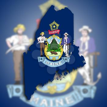 Map of Maine, filled with the state flag