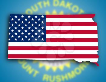 Map of South Dakota, filled with the national flag