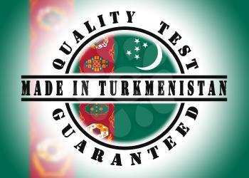 Quality test guaranteed stamp with a national flag inside, Turkmenistan