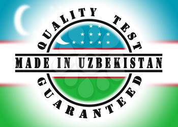 Quality test guaranteed stamp with a national flag inside, Uzbekistan