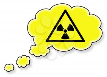 Flag in the cloud, isolated on white background, danger - radiation