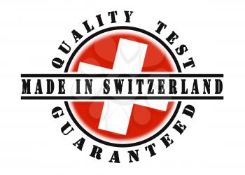 Quality test guaranteed stamp with a national flag inside, Switzerland