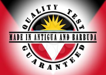 Quality test guaranteed stamp with a national flag inside, Antigua and Barbuda