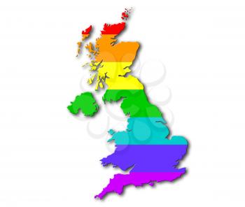 United Kingdom - Map, filled with a rainbow flag pattern