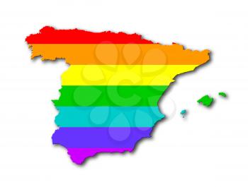 Spain - Map, filled with a rainbow flag pattern
