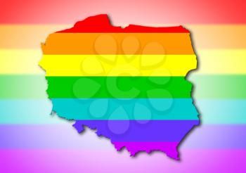 Poland - Map, filled with a rainbow flag pattern