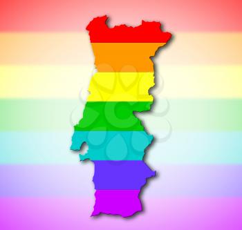 Portugal - Map, filled with a rainbow flag pattern