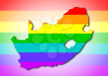 South Africa - Map, filled with a rainbow flag pattern